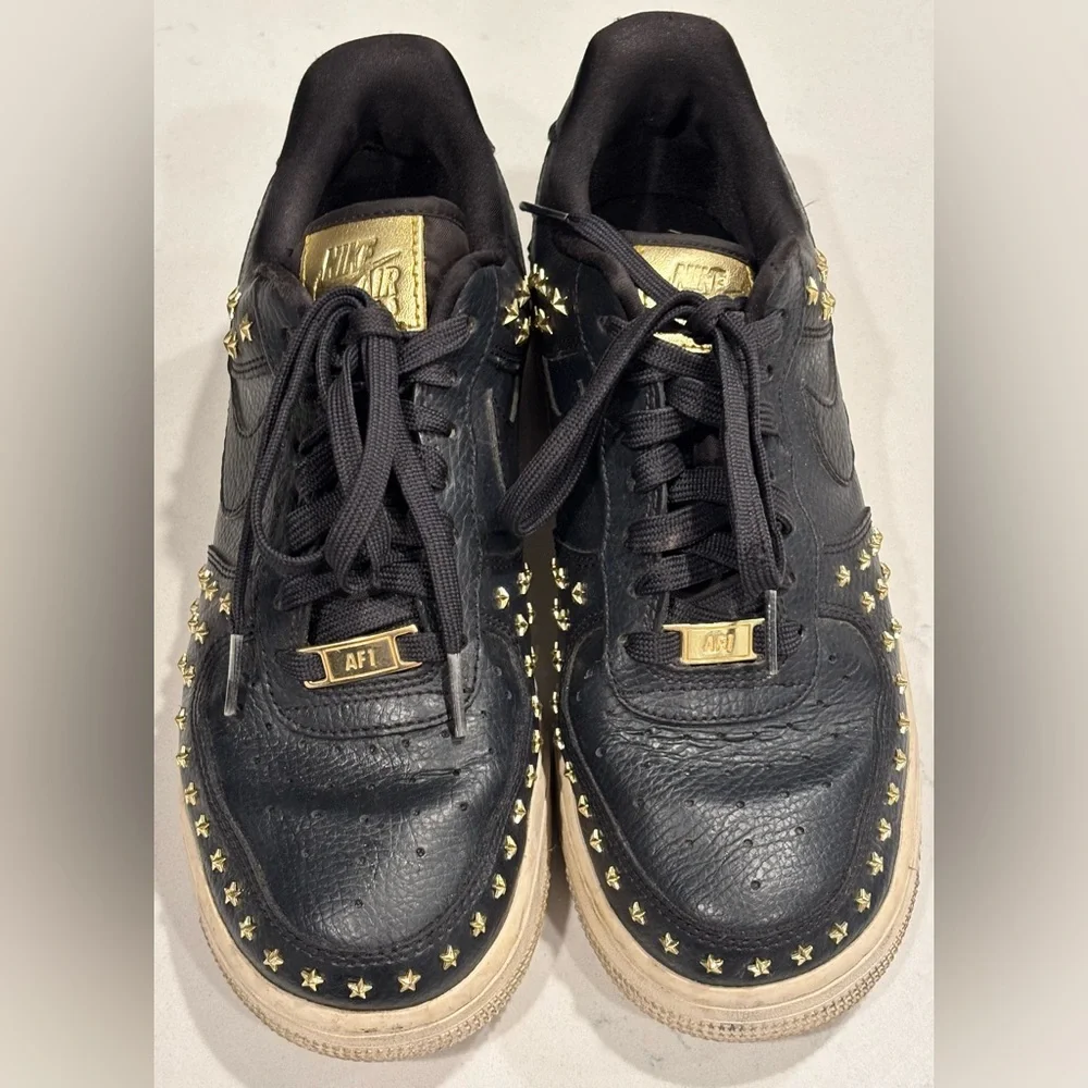 Nike Air Force 1 07 XX GOLD Low Star Studded Black & White Sneakers - Women’s 7 - Picture 7 of 14